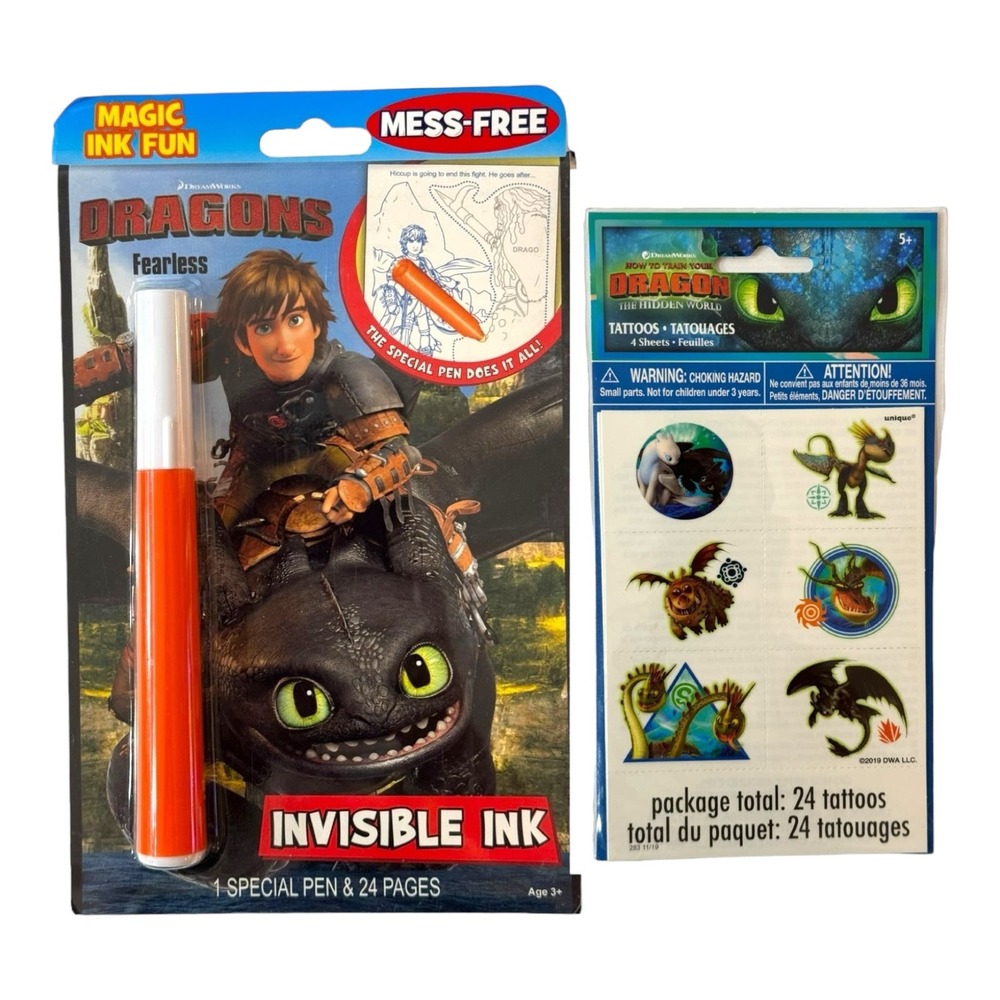 How to Train a Dragon Invisible Ink Coloring Set & Tattoos Play Toy Gift